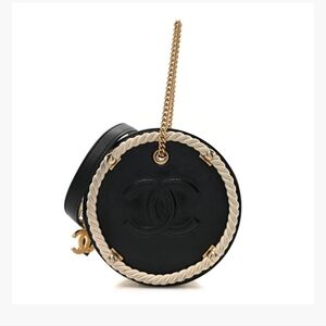 Chanel Circular Black and Cream Mini Bag with Gold Chain